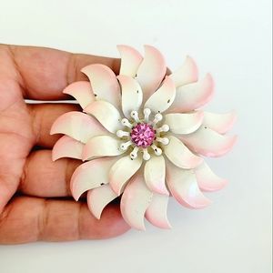 Vintage Large Painted Flower Brooch